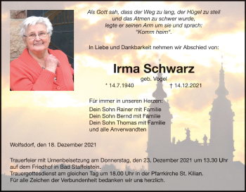Anzeige von Irma Schwarz von MGO