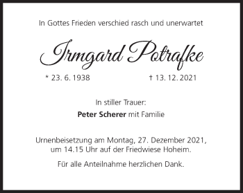 Anzeige von Irmgard Potrafke von MGO