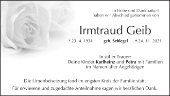 Anzeige von Irmtraud Geib von MGO