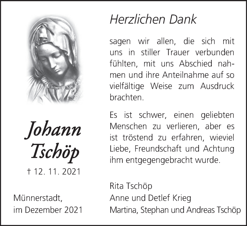  Traueranzeige für Johann Tschöp vom 18.12.2021 aus MGO