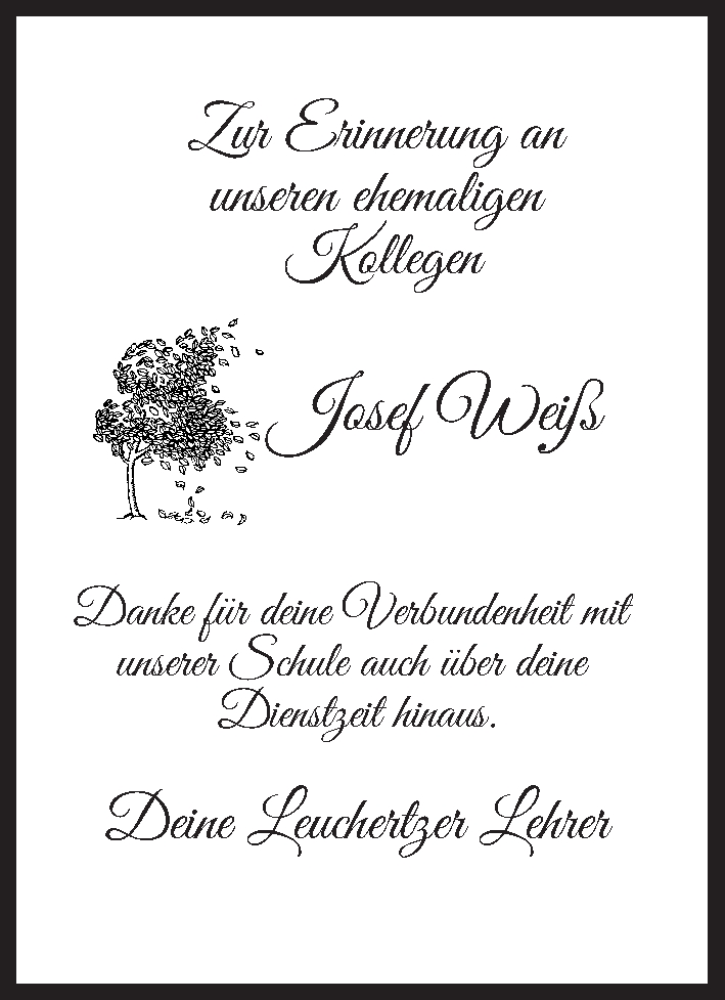  Traueranzeige für Josef Weiß vom 11.12.2021 aus MGO