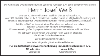 Anzeige von Josef Weiß von MGO