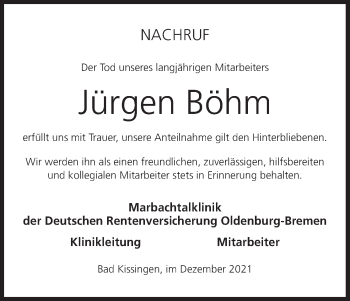 Anzeige von Jürgen Böhm von MGO