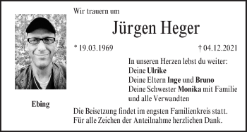 Anzeige von Jürgen Heger von MGO