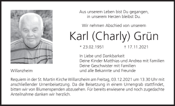 Anzeige von Karl Grün von MGO