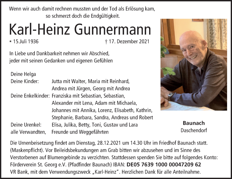  Traueranzeige für Karl-Heinz Gunnermann vom 24.12.2021 aus MGO