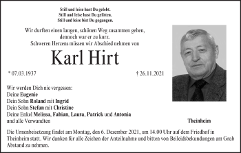 Anzeige von Karl Hirt von MGO