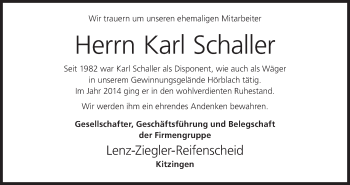 Anzeige von Karl Schaller von MGO