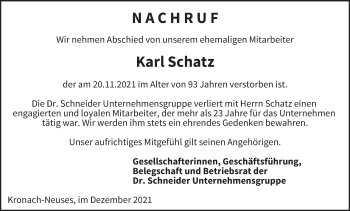 Anzeige von Karl Schatz von MGO
