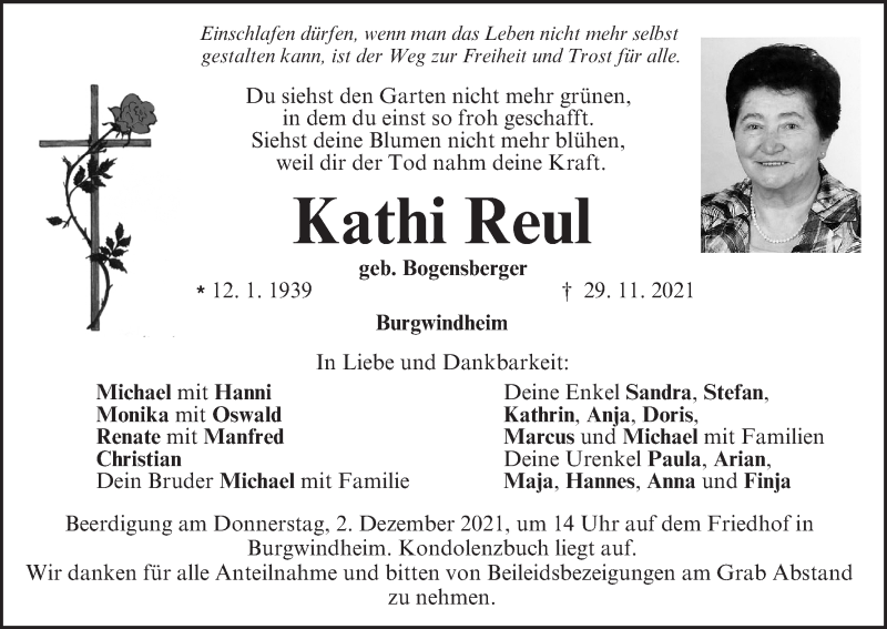  Traueranzeige für Kathi Reul vom 01.12.2021 aus MGO