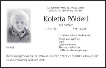 Anzeige von Koletta Pölderl von MGO