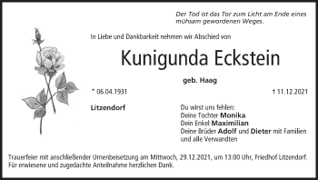 Anzeige von Kunigunda Eckstein von MGO