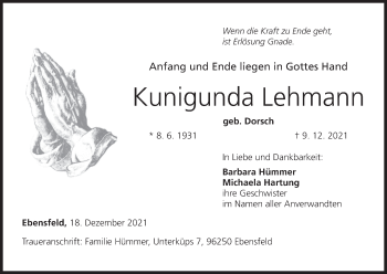 Anzeige von Kunigunda Lehmann von MGO
