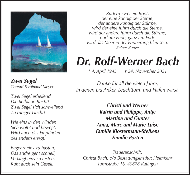  Traueranzeige für lf-Werner Bach vom 24.12.2021 aus MGO
