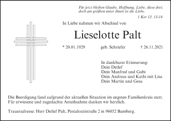 Anzeige von Lieselotte Palt von MGO