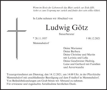 Anzeige von Ludwig Götz von MGO