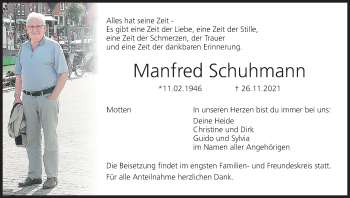 Anzeige von Manfred Schuhmann von MGO