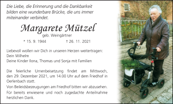 Anzeige von Margarete Mützel von MGO