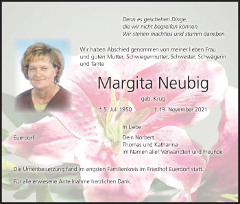 Anzeige von Margita Neubig von MGO