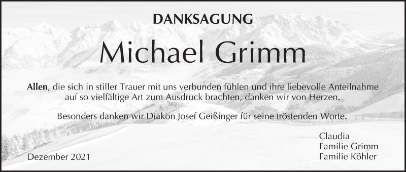  Traueranzeige für Michael Grimm vom 11.12.2021 aus MGO