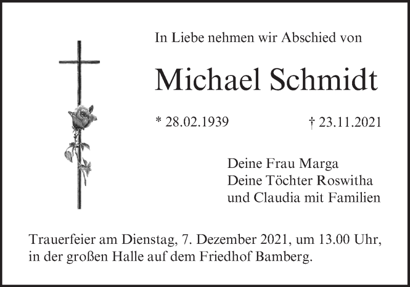  Traueranzeige für Michael Schmidt vom 04.12.2021 aus MGO