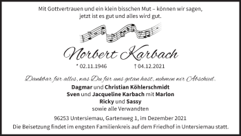 Anzeige von Norbert Karbach von MGO