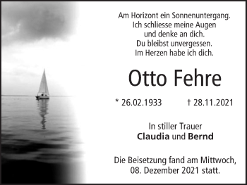 Anzeige von Otto Fehre von MGO