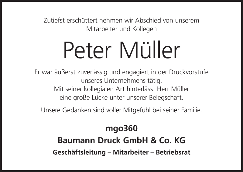  Traueranzeige für Peter Müller vom 11.12.2021 aus MGO