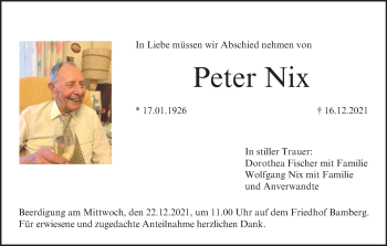 Anzeige von Peter Nix von MGO