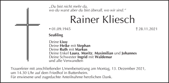 Anzeige von Rainer Kliesch von MGO