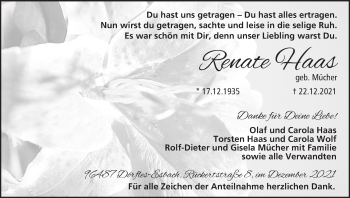 Anzeige von Renate Haas von MGO