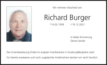 Anzeige von Richard Burger von MGO