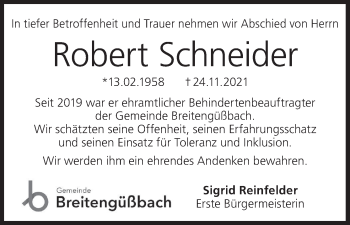 Anzeige von Robert Schneider von MGO
