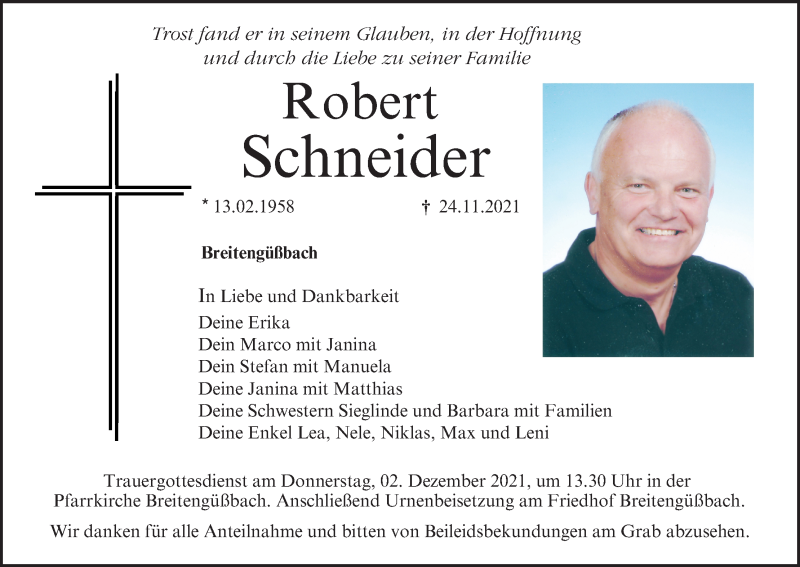  Traueranzeige für Robert Schneider vom 30.11.2021 aus MGO