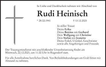 Anzeige von Rudi Heinisch von MGO