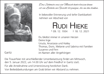 Anzeige von Rudi Hieke von MGO