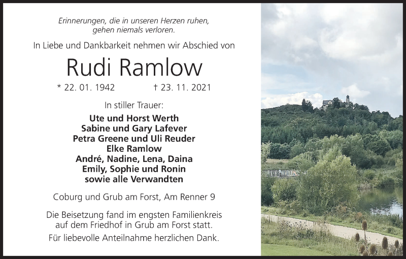  Traueranzeige für Rudi Ramlow vom 03.12.2021 aus MGO