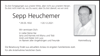 Anzeige von Sepp Heuchemer von MGO