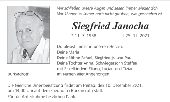 Anzeige von Siegfried Janocha von MGO