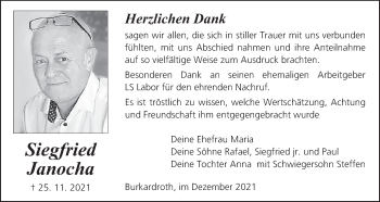 Anzeige von Siegfried Janocha von MGO