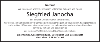 Anzeige von Siegfried Janocha von MGO