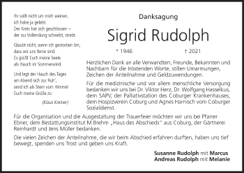 Anzeige von Sigrid Rudolph von MGO