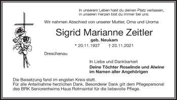 Anzeige von Sigrid Marianne Zeitler von MGO