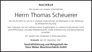 Anzeige von Thomas Scheuerer von MGO