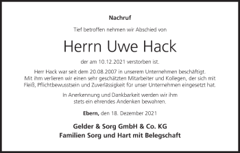 Anzeige von Uwe Hack von MGO