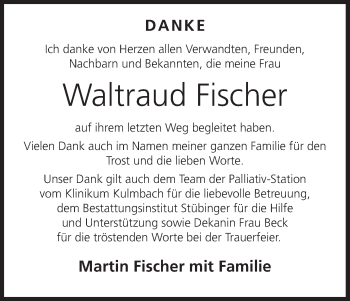 Anzeige von Waltraud Fischer von MGO