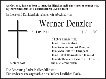 Anzeige von Werner Denzler von MGO