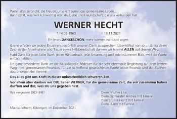 Anzeige von Werner Hecht von MGO