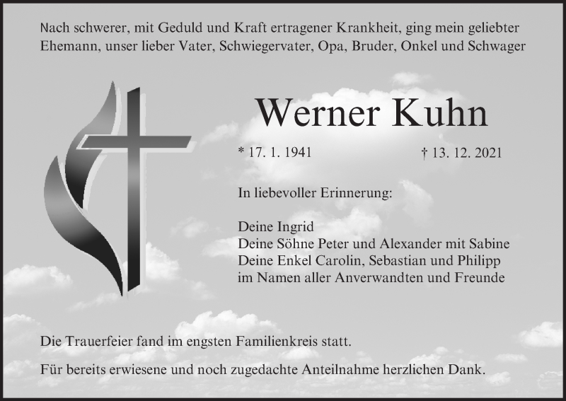  Traueranzeige für Werner Kuhn vom 18.12.2021 aus MGO