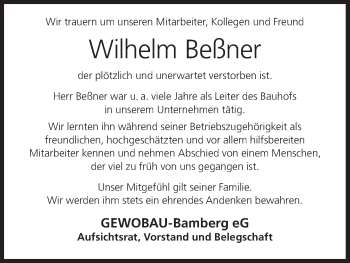 Anzeige von Wilhelm Beßner von MGO